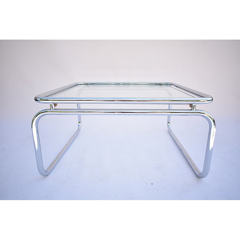 Vintage chrome coffee table with a thick glass top, 1970s