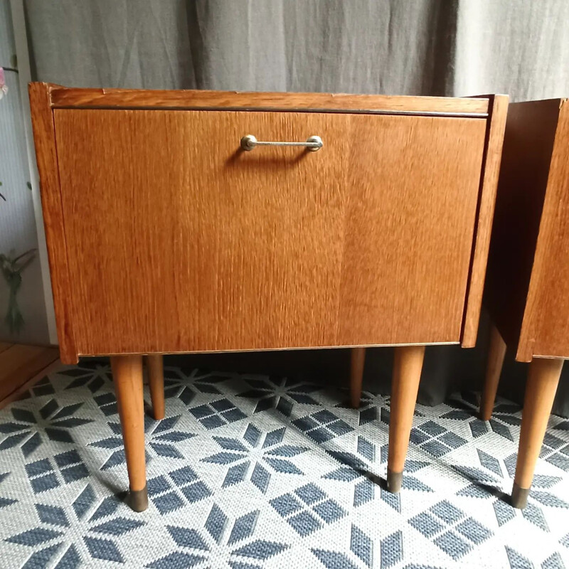 Pair of vintage wooden night stands for Semb, France 1950