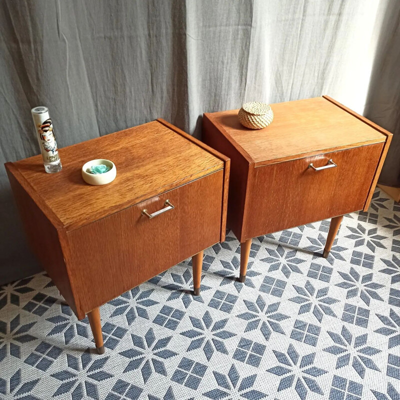 Pair of vintage wooden night stands for Semb, France 1950