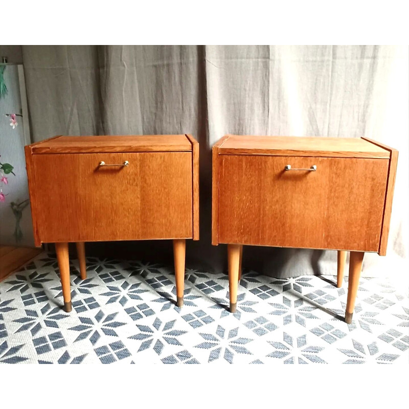 Pair of vintage wooden night stands for Semb, France 1950