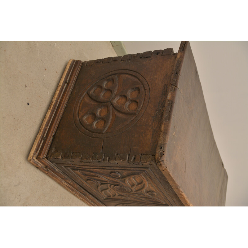 Vintage medieval carved oakwood chest