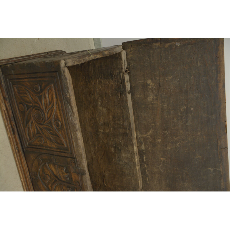 Vintage medieval carved oakwood chest