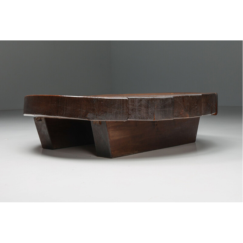 Table basse Wabi-Sabi vintage en bois massif, 1950