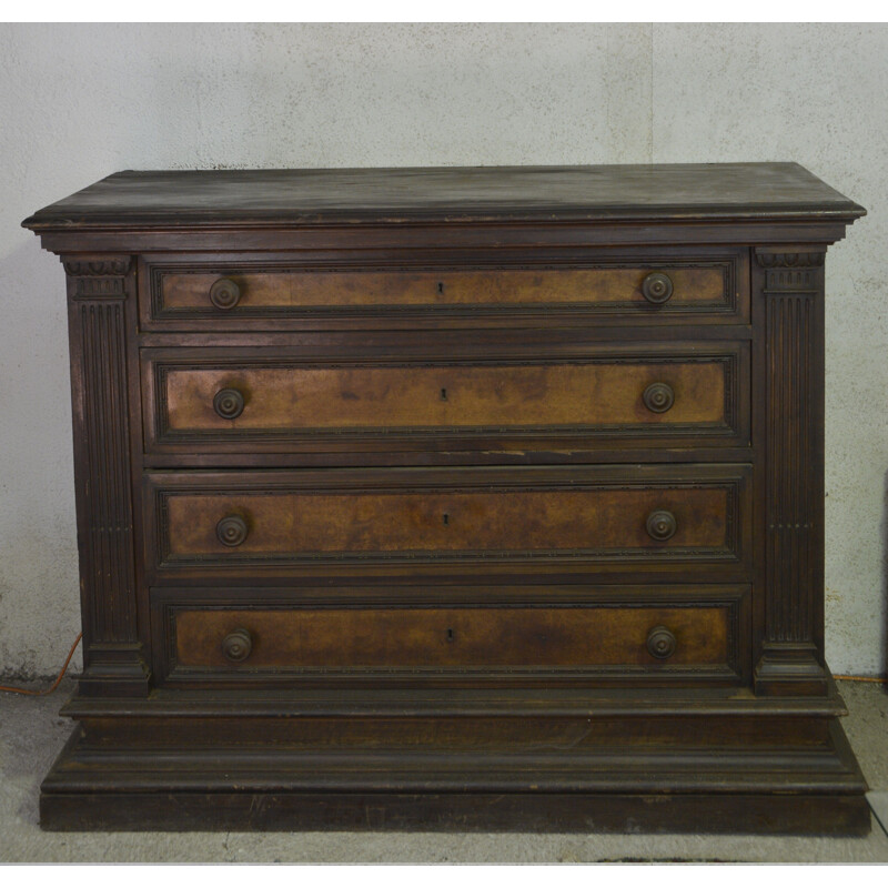 Vintage walnut chest of 4 drawers, Italy 1930