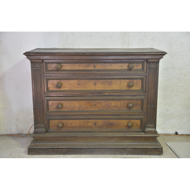 Vintage walnut chest of 4 drawers, Italy 1930