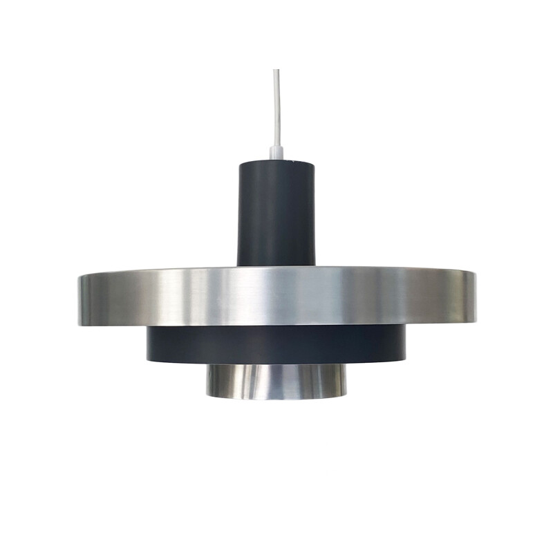 Vintage layered pendant lamp in brushed aluminum, Denmark 1960s