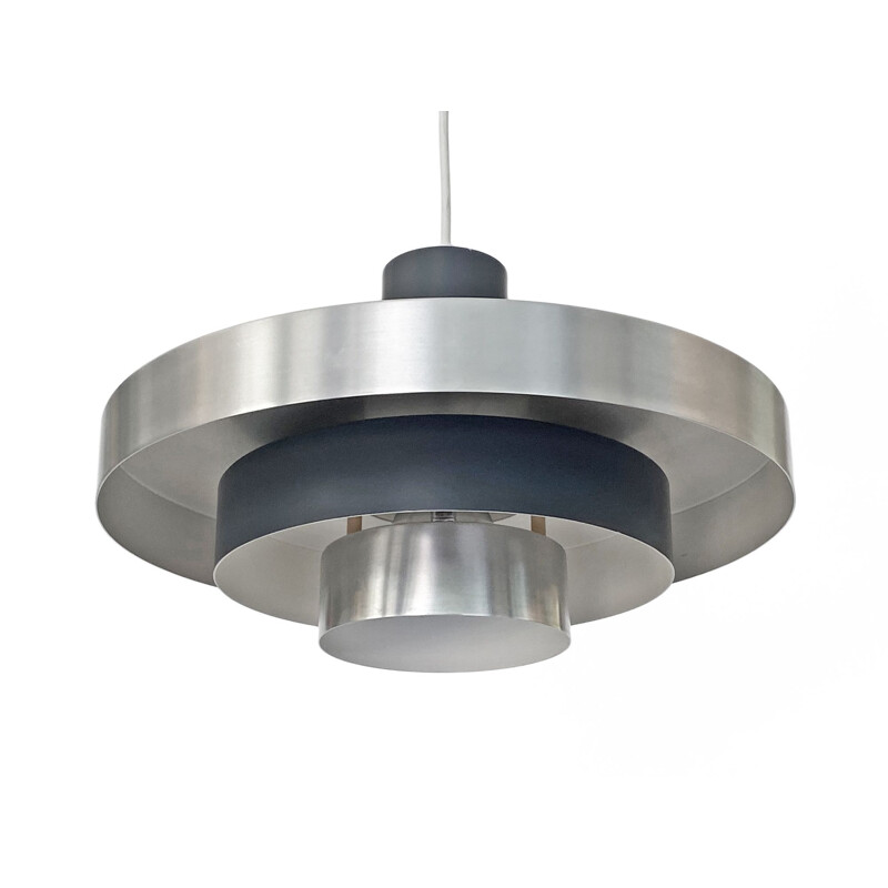 Vintage layered pendant lamp in brushed aluminum, Denmark 1960s