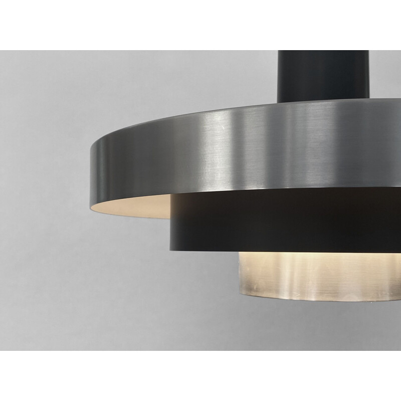 Vintage layered pendant lamp in brushed aluminum, Denmark 1960s