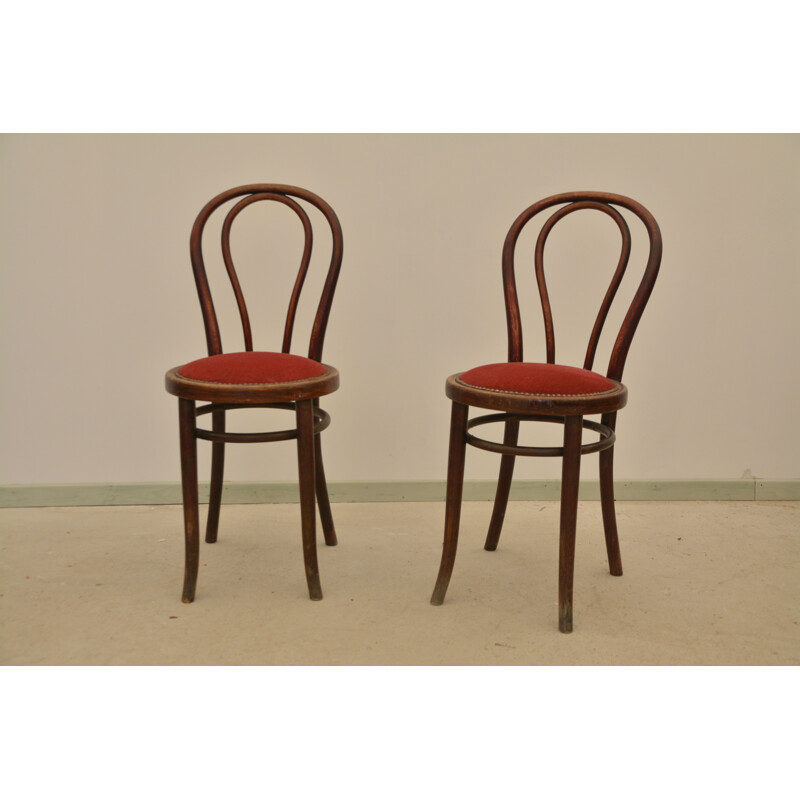 Pair of vintage bistro chairs in velvet and wood, 1920