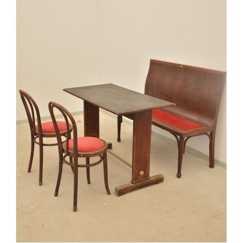 Pair of vintage bistro chairs in velvet and wood, 1920