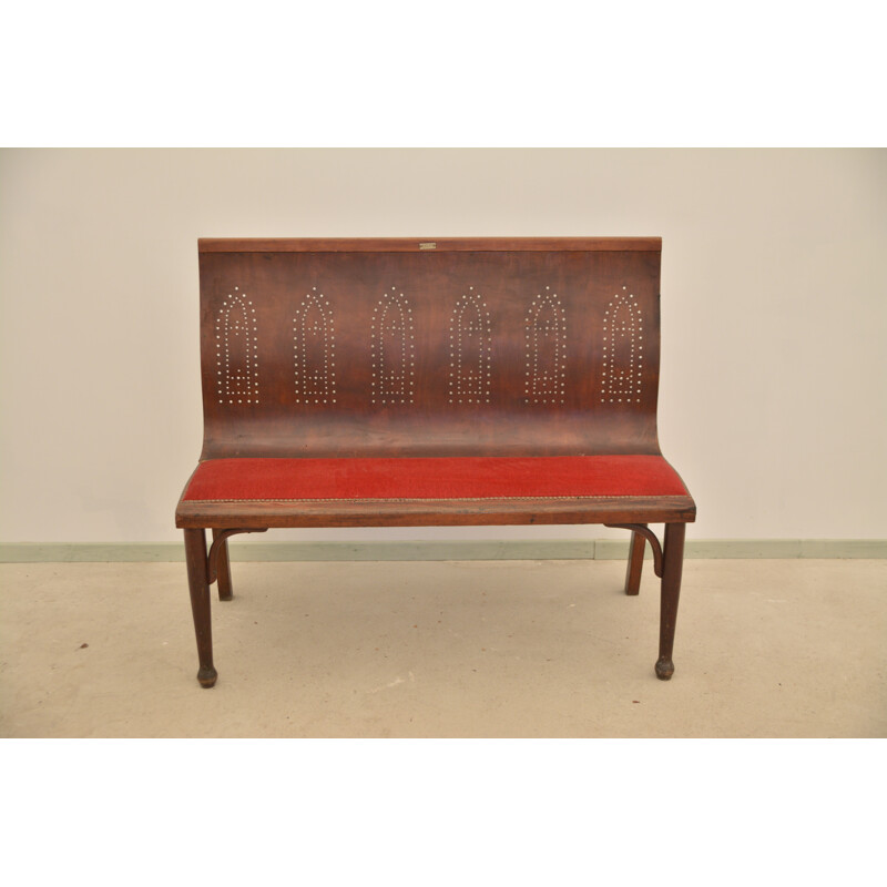 Vintage Fischel velvet and wood bench, 1920