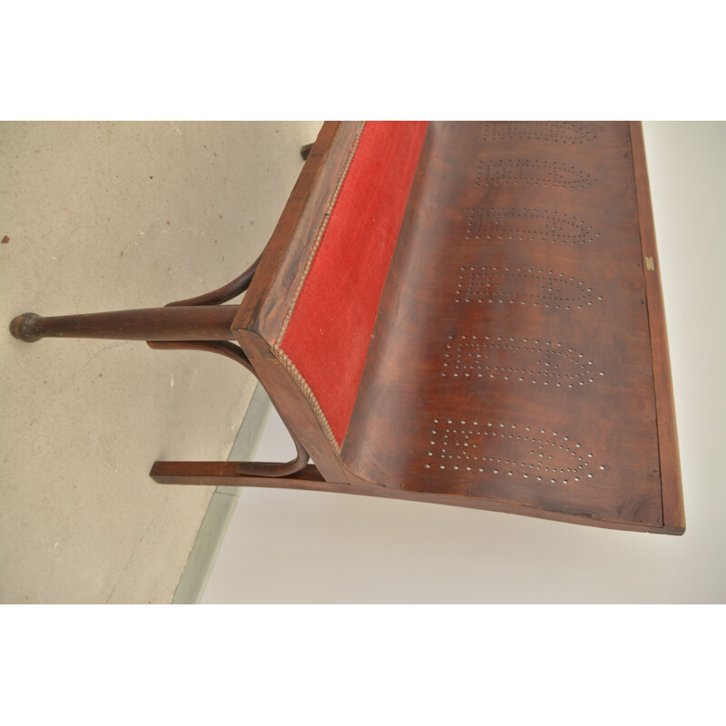 Vintage Fischel velvet and wood bench, 1920