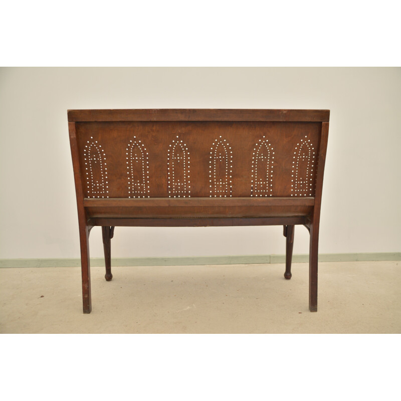 Banquette vintage Fischel en velours et bois, 1920