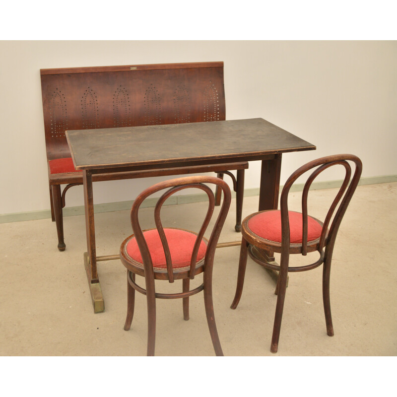 Vintage wood and brass bistro table, 1920