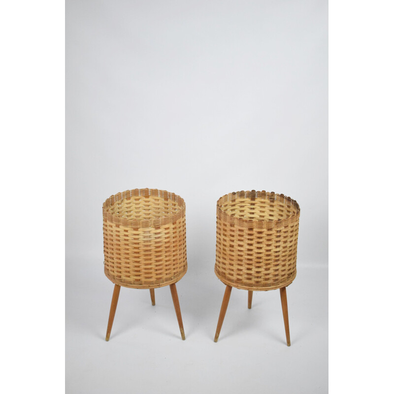 Vintage rattan flowerbed, 1970s