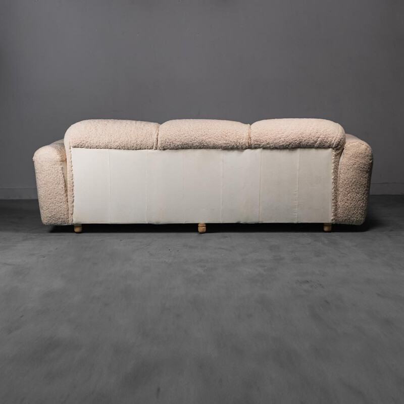 Vintage 3-seater sofa in ivory bouclé and white velvet, 1970s