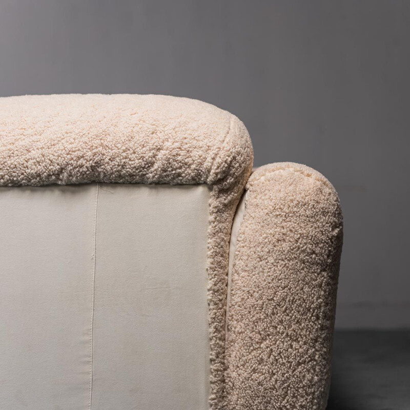 Vintage 3-seater sofa in ivory bouclé and white velvet, 1970s