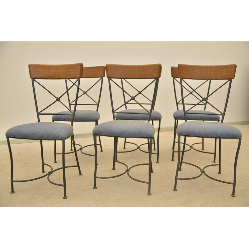 Set of 6 vintage metal and wood restaurant chairs