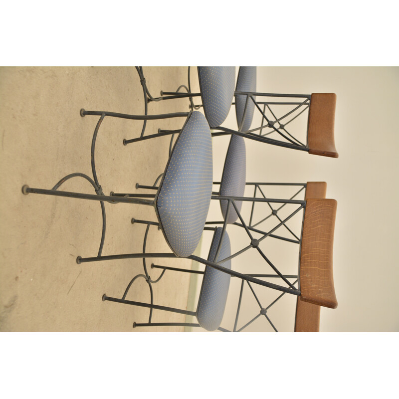 Conjunto de 6 cadeiras de restaurante em metal e madeira vintage