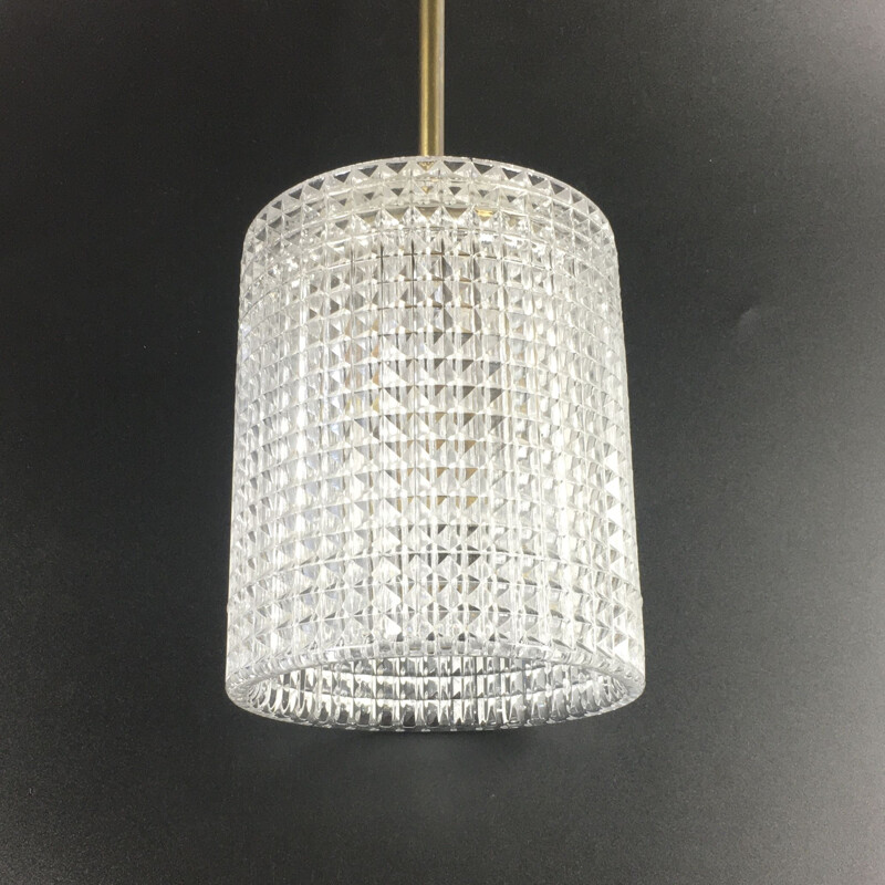 Scandinavian vintage brass and crystal glass suspension by Carl Fagerlund for Orrefors, Sweden 1960