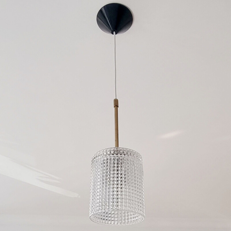 Scandinavian vintage brass and crystal glass suspension by Carl Fagerlund for Orrefors, Sweden 1960