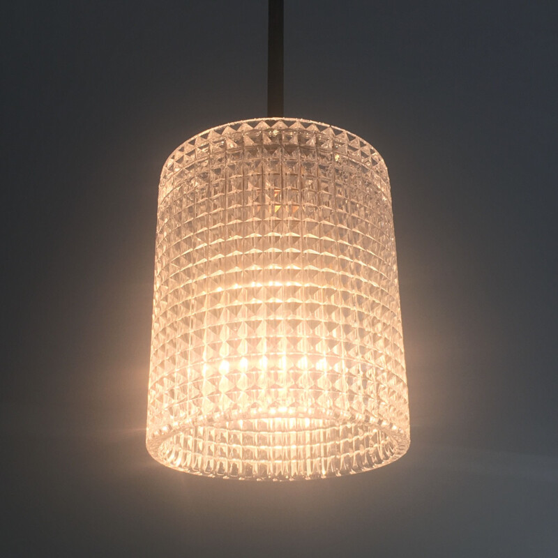 Scandinavian vintage brass and crystal glass suspension by Carl Fagerlund for Orrefors, Sweden 1960