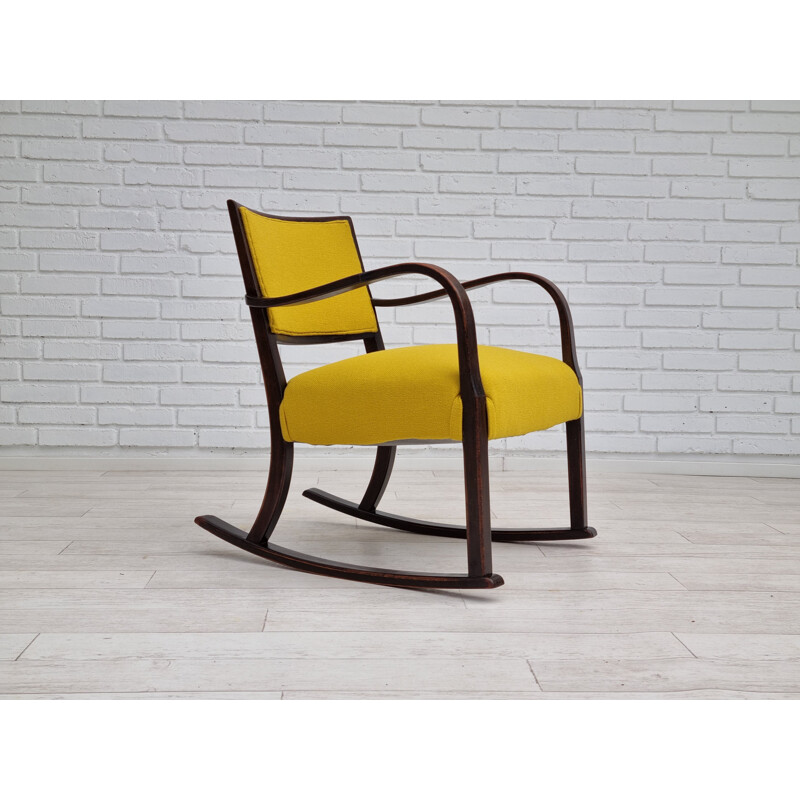 Cadeira de balanço dinamarquesa Vintage em estofos de lã de Kvadrat por Fritz Hansen, 1955-1960