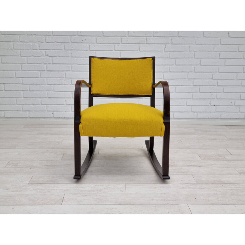 Cadeira de balanço dinamarquesa Vintage em estofos de lã de Kvadrat por Fritz Hansen, 1955-1960