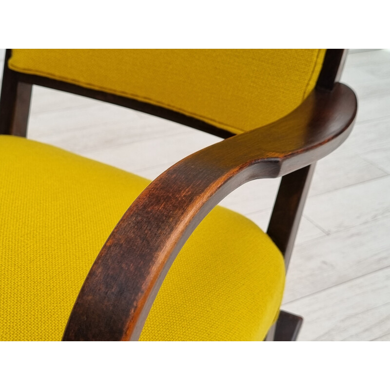 Sedia a dondolo danese d'epoca con imbottitura in lana Kvadrat di Fritz Hansen, 1955-1960