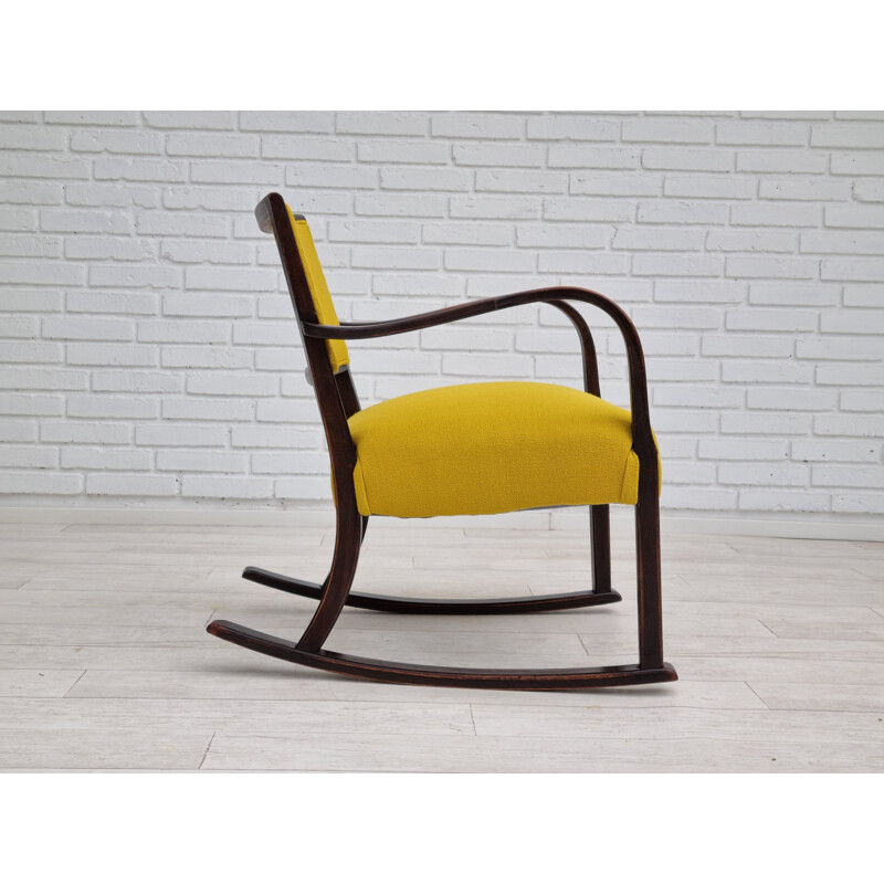 Sedia a dondolo danese d'epoca con imbottitura in lana Kvadrat di Fritz Hansen, 1955-1960