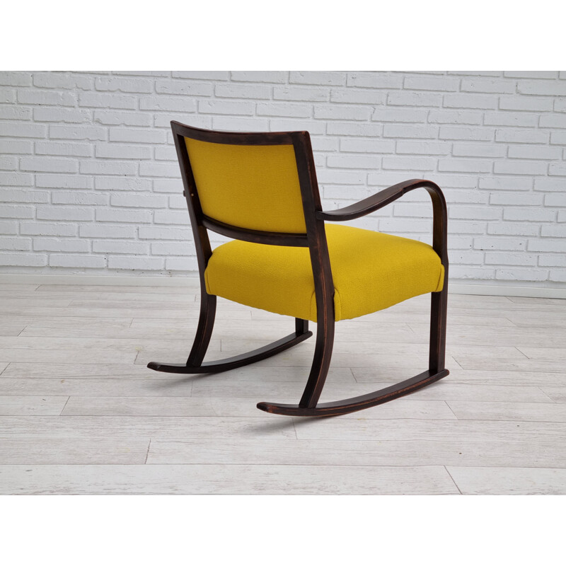 Sedia a dondolo danese d'epoca con imbottitura in lana Kvadrat di Fritz Hansen, 1955-1960