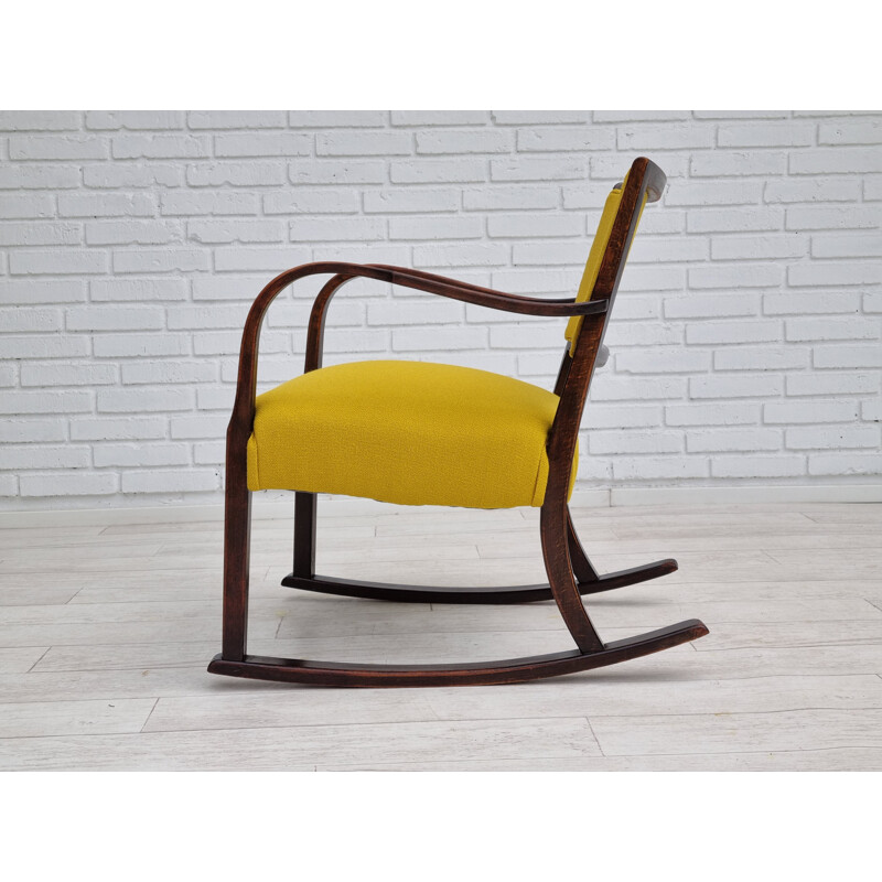 Chaise à bascule danoise vintage en laine d'ameublement Kvadrat par Fritz Hansen, 1955-1960