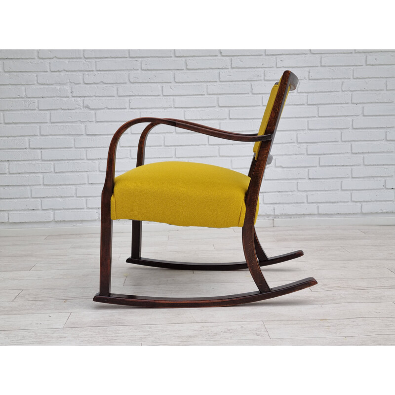 Sedia a dondolo danese d'epoca con imbottitura in lana Kvadrat di Fritz Hansen, 1955-1960