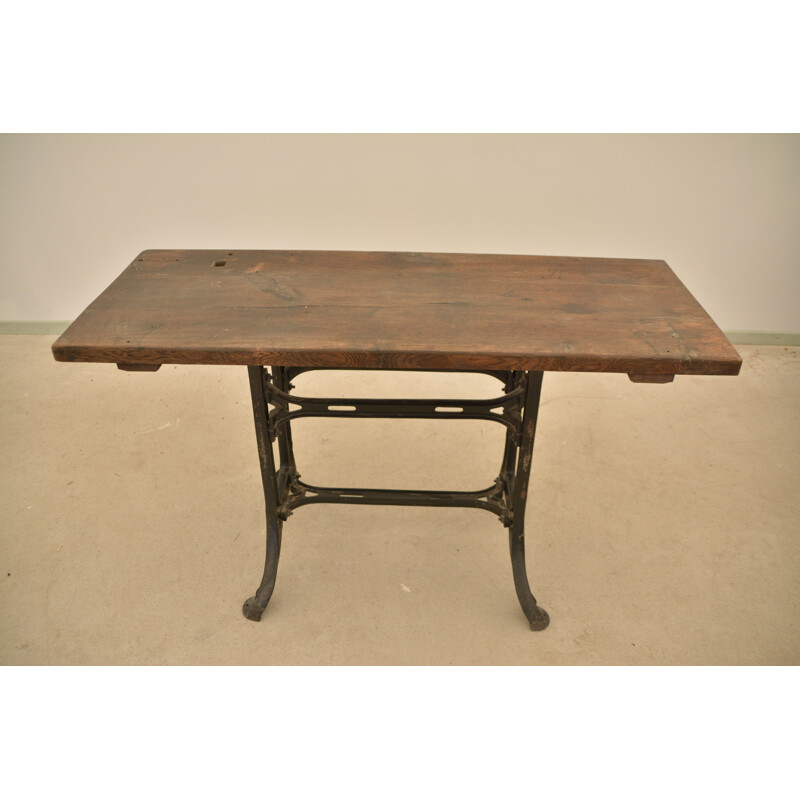 Vintage oakwood workbench with metal legs