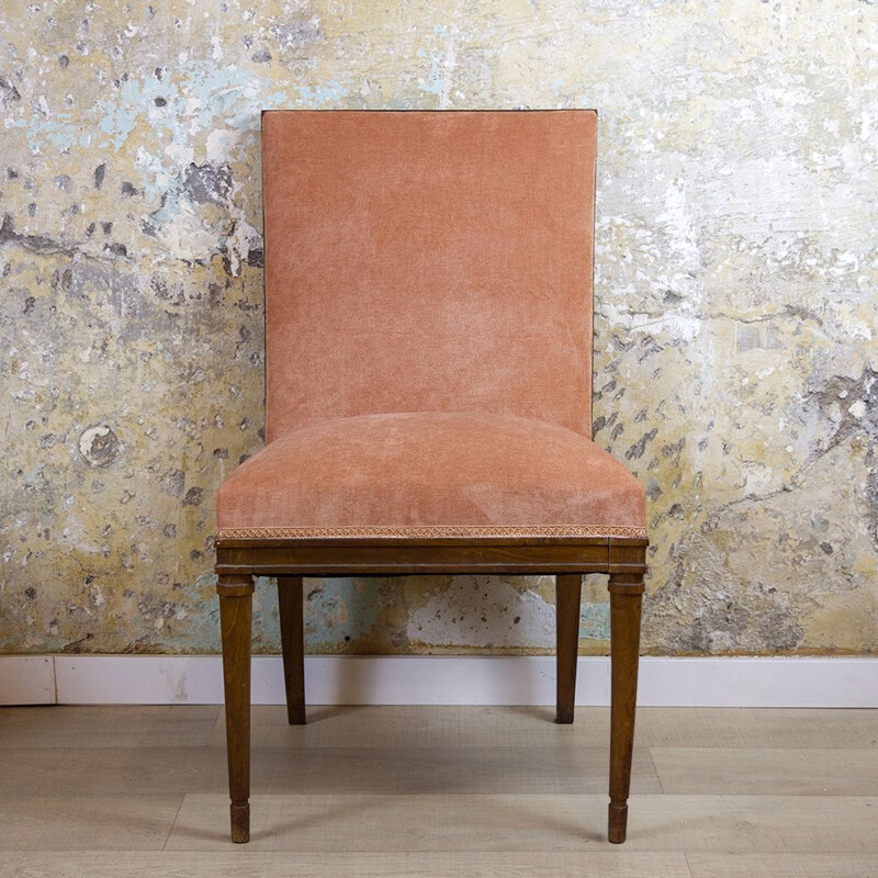 Vintage walnut and pink velvet chair, Spain 1940