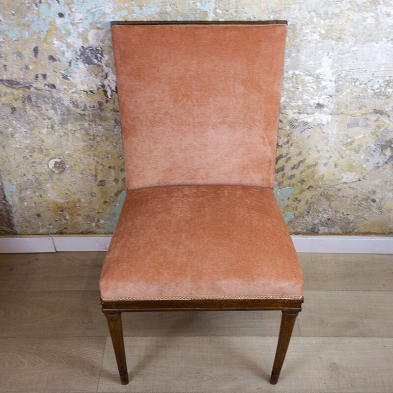 Vintage walnut and pink velvet chair, Spain 1940