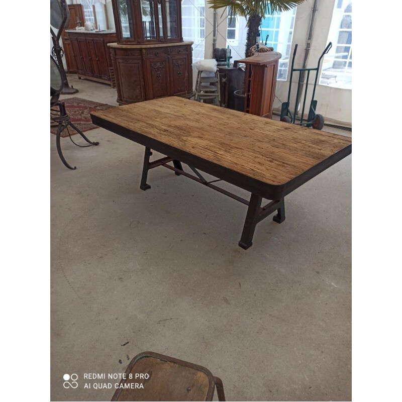 Vintage mahogany table with industrial base