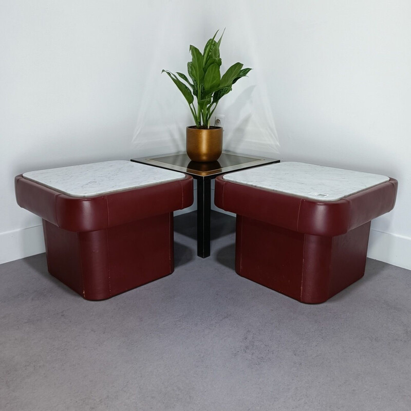 Pair of vintage white Carrara marble side tables by De Sede, Switzerland 1970