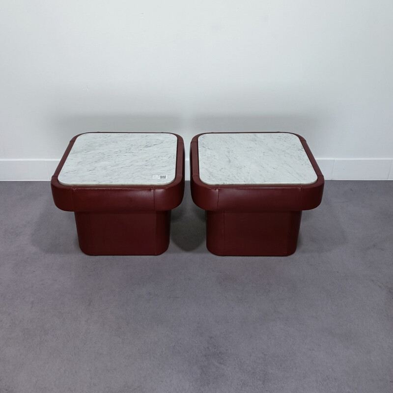 Pair of vintage white Carrara marble side tables by De Sede, Switzerland 1970