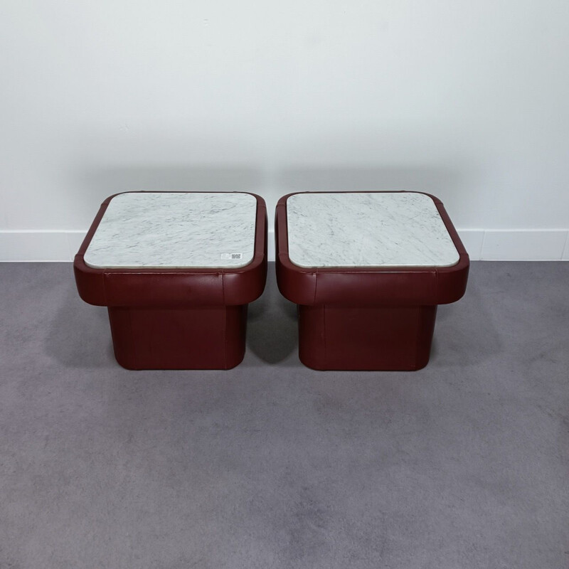 Paire de tables d'appoint vintage en marbre blanc de Carrare par De Sede, Suisse 1970