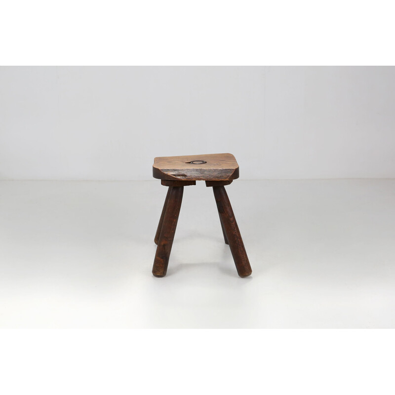 Tabouret rustique vintage en bois, 1900