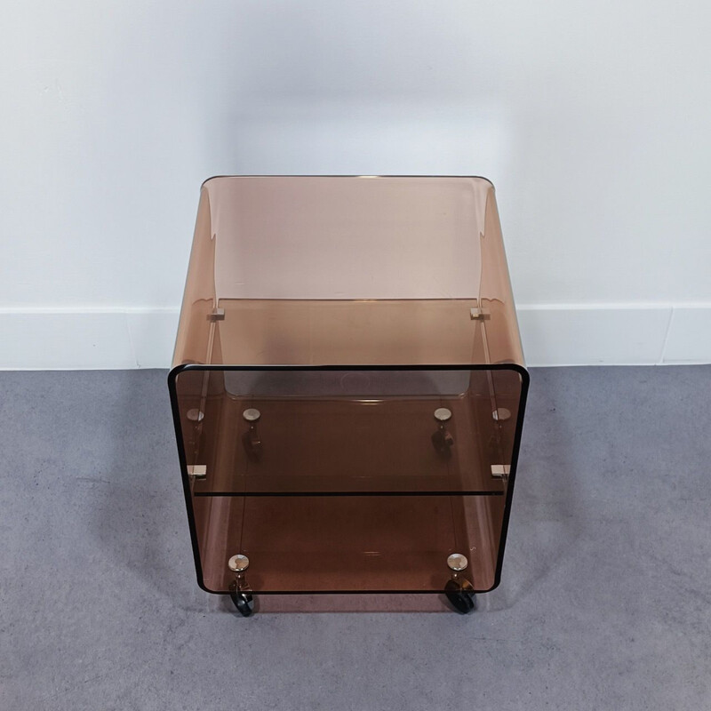 Vintage plexi side table on wheels by Michel Dumas