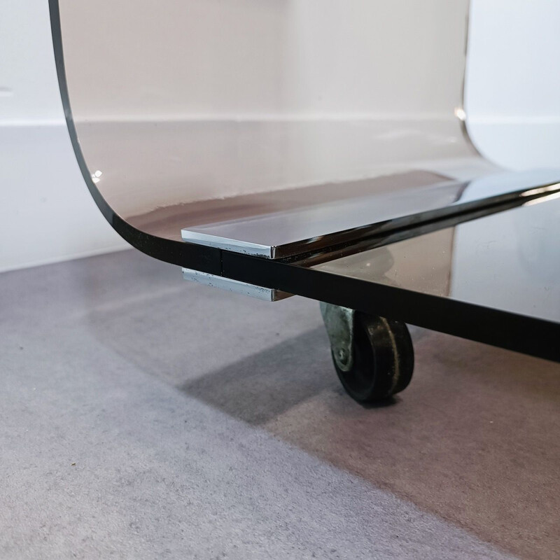 Vintage plexi side table on wheels by Michel Dumas, France 1970s