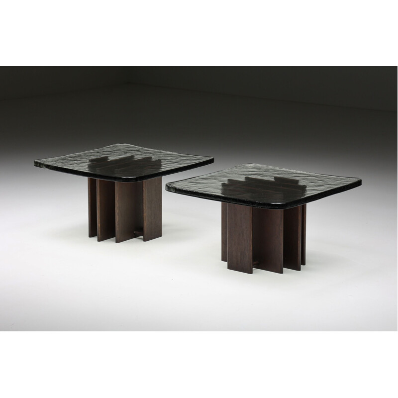 Pair of vintage architectural coffee tables, Belgium 1970s