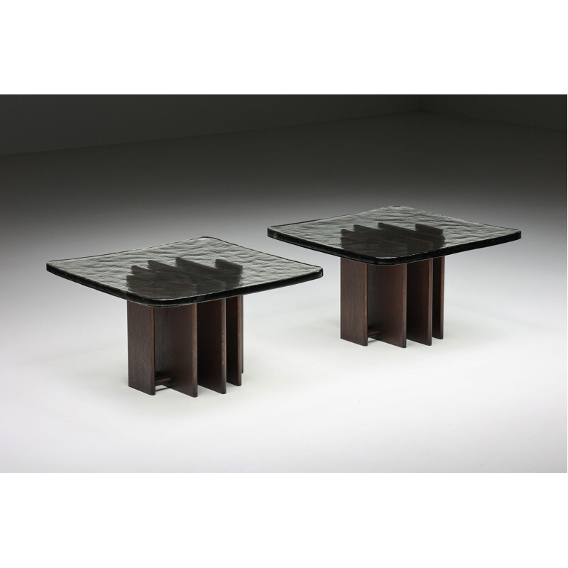 Paire de tables basses architecturales vintage, Belgique 1970