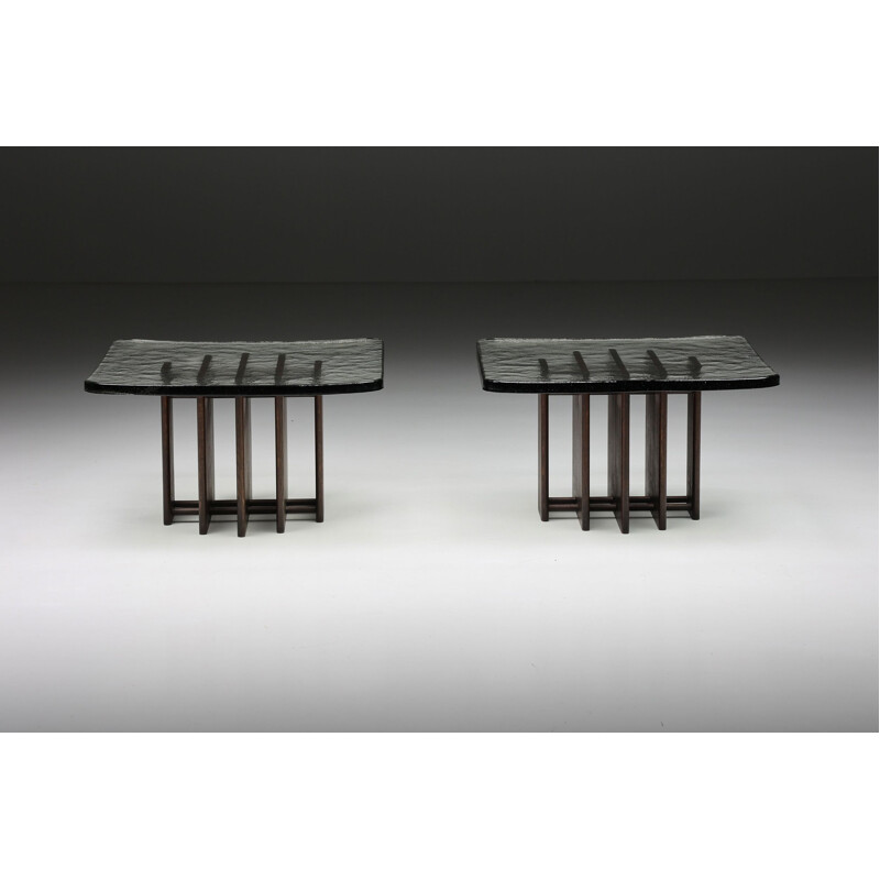 Pair of vintage architectural coffee tables, Belgium 1970s