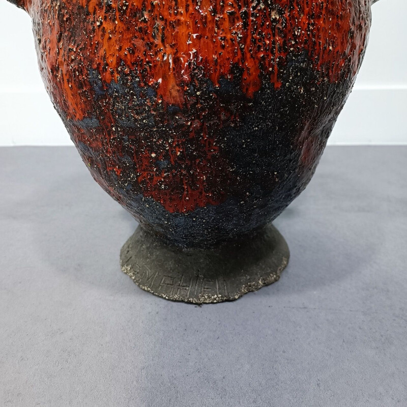 Vase brutaliste vintage en céramique par P. Lemahieu Milieu du 20e siècle