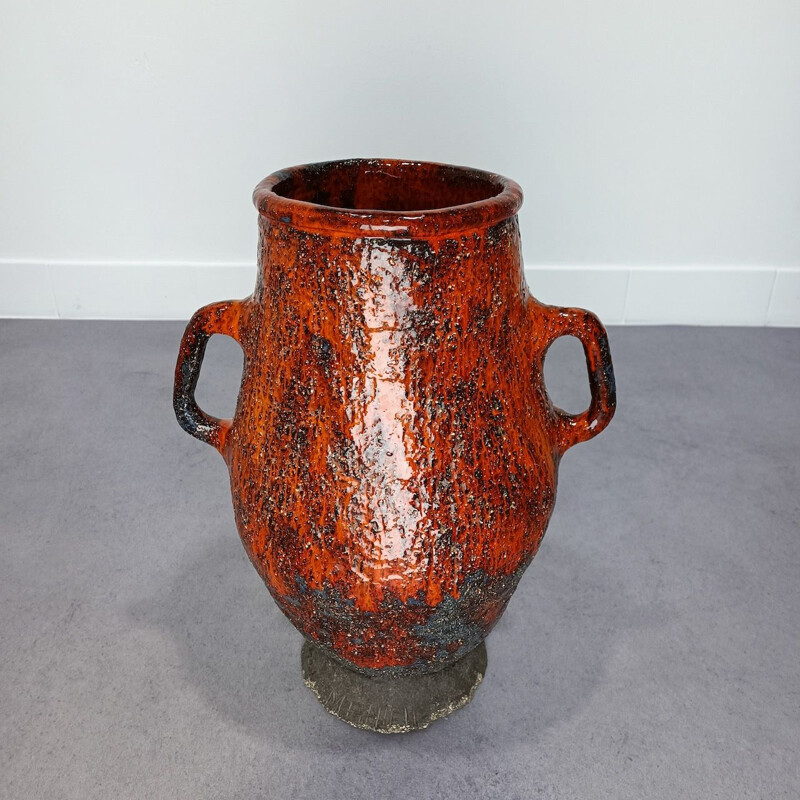 Vase brutaliste vintage en céramique par P. Lemahieu Milieu du 20e siècle