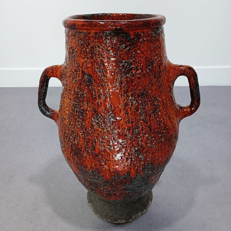 Vase brutaliste vintage en céramique par P. Lemahieu Milieu du 20e siècle