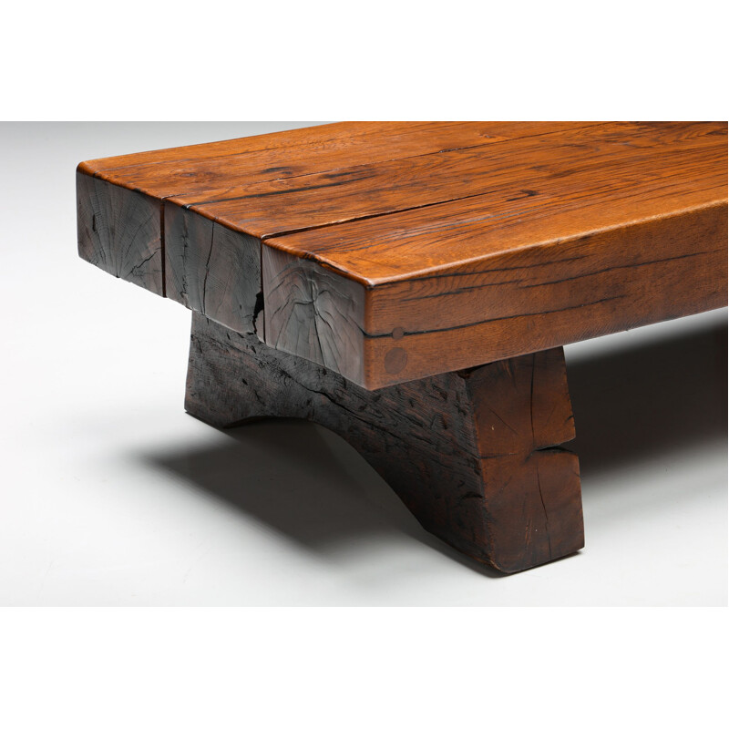 Vintage rectangular coffee table in solid wood Wabi-Sabi with screws, 1940